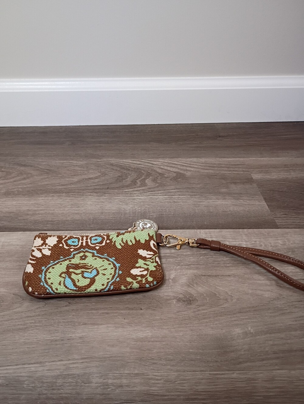 Spartina 449 Brown Green Blue Floral Card Holder Coin Pouch Keychain Wristlet